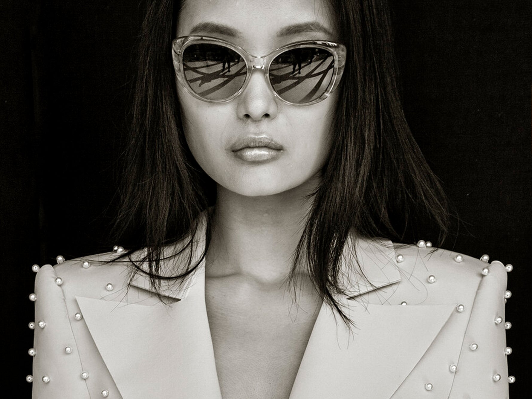 Somin Park at NYFW wearing Badgley Mischka