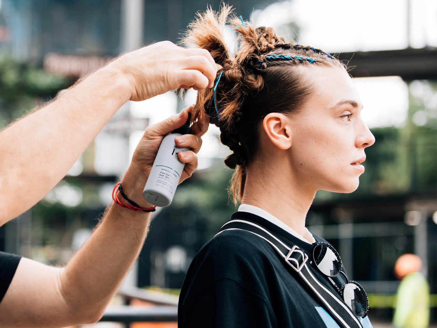 Mia getting her hair styled by Peter Gray 