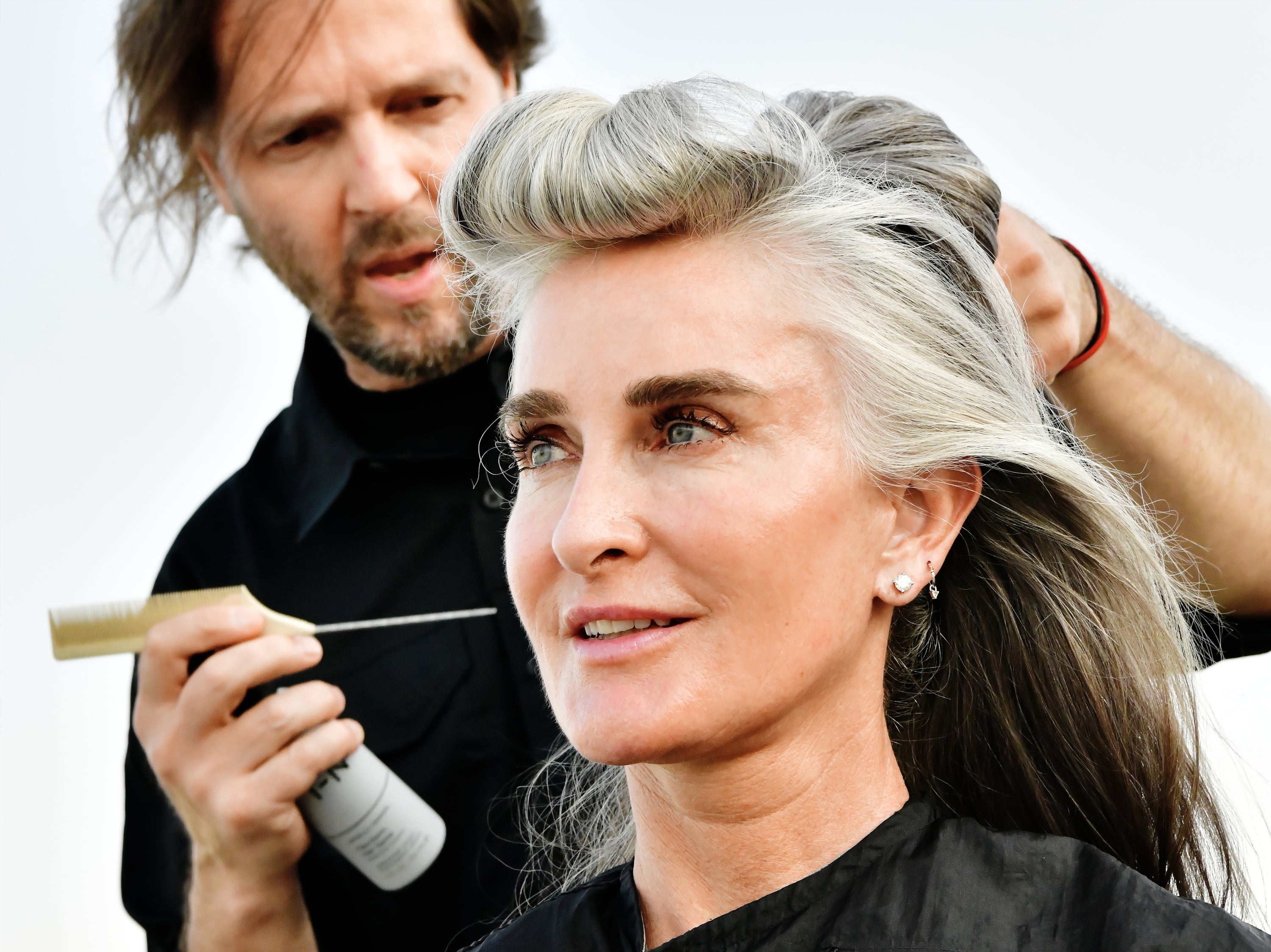 Peter Gray Styling Caroline Labouchere's hair with Intelligent I-N Flex Form Hair Spray