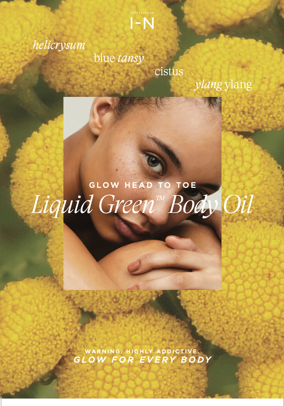 Liquid Green Body Oil Glow Head to Toe Sign